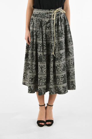 WORLDS END Printed Cotton NOSTALGIA Flare Skirt