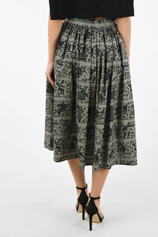 WORLDS END Printed Cotton NOSTALGIA Flare Skirt