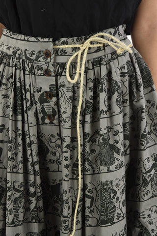 WORLDS END Printed Cotton NOSTALGIA Flare Skirt