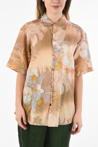 MM0 Floral-Print Flax Shirt