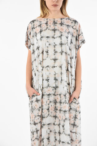 MM6 Floral-print Oversize Maxi Tunic Dress with with Front Pocket
