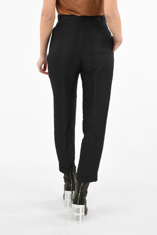 MM0 High Waist Flax and Silk Double Pleats Pants