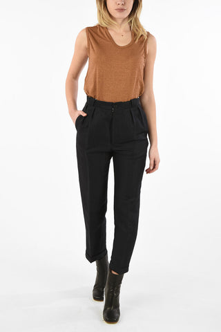 MM0 High Waist Flax and Silk Double Pleats Pants
