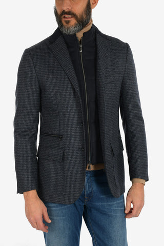 ID giacca a 3 bottoni IDENTITY drop 7R due spacchi revers classico con dettagli in finta pelle