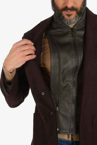 ID giacca a 2 bottoni IDENTITY in cashmere e in Seta con applicazioni in pelle di cervo drop 7R