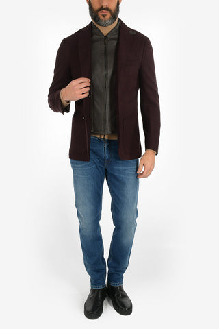 ID giacca a 2 bottoni IDENTITY in cashmere e in Seta con applicazioni in pelle di cervo drop 7R