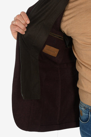 ID giacca a 2 bottoni IDENTITY in cashmere e in Seta con applicazioni in pelle di cervo drop 7R