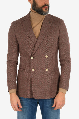 CC COLLECTION plain herringbone REWARD drop 7R side vents patch pocket double-breasted blazer