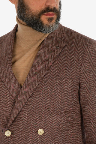 CC COLLECTION plain herringbone REWARD drop 7R side vents patch pocket double-breasted blazer