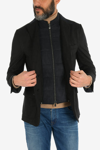 ID giacca a 3 bottoni IDENTITY drop 7R due spacchi revers classico con dettagli in finta pelle