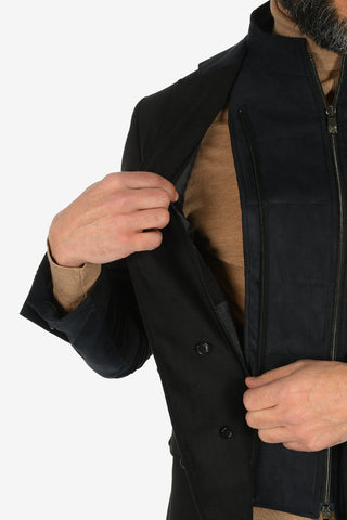 ID giacca a 3 bottoni IDENTITY drop 7R due spacchi revers classico con dettagli in finta pelle