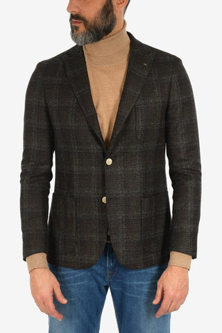 CC COLLECTION check REWARD drop 7R side vents peak lapel blazer