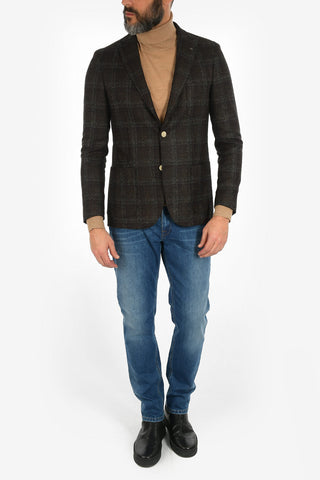 CC COLLECTION check REWARD drop 7R side vents peak lapel blazer