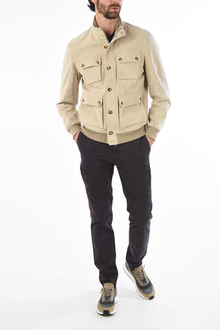 Suede Multi-Pocket Jacket with Zip and Button Closure