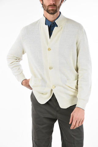 Cardigan in Lino e Cotone a 3 Bottoni  