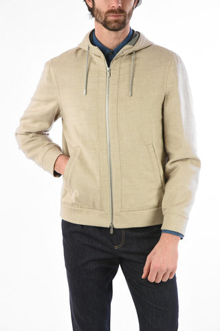 Cashmere and Silk Hooded Jacket with Zip Closure