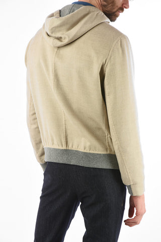 Cashmere and Silk Hooded Jacket with Zip Closure