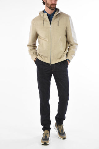 Cashmere and Silk Hooded Jacket with Zip Closure