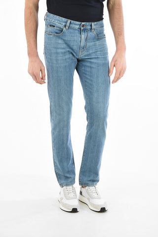 ZZEGNA Jeans Slim Fit in Cotone Stretch con Passanti Cintura 17.5 cm