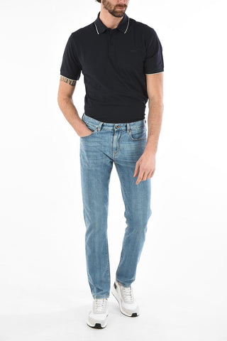 ZZEGNA Jeans Slim Fit in Cotone Stretch con Passanti Cintura 17.5 cm