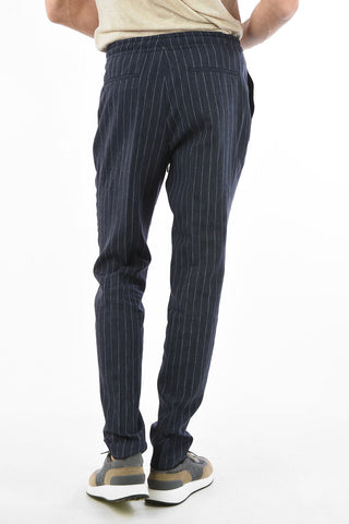 ZZEGNA Linen and Wool Pencil Stripe Pants with Drawstring Closure