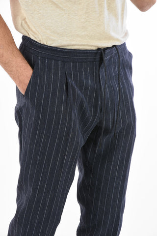 ZZEGNA Linen and Wool Pencil Stripe Pants with Drawstring Closure