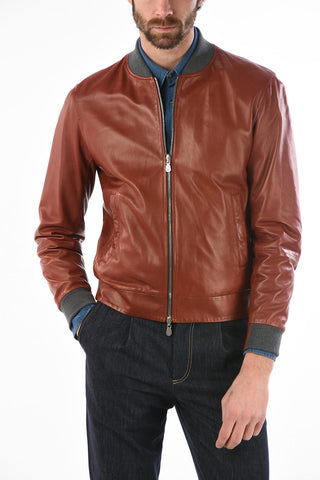 Giubbotto Reversibile in Pelle con Chiusura Zip