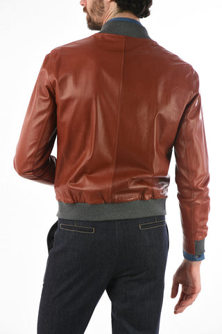 Giubbotto Reversibile in Pelle con Chiusura Zip