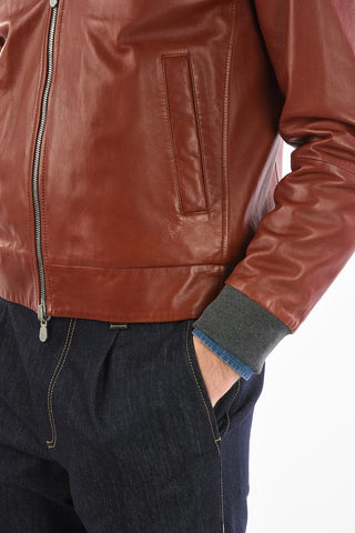 Giubbotto Reversibile in Pelle con Chiusura Zip