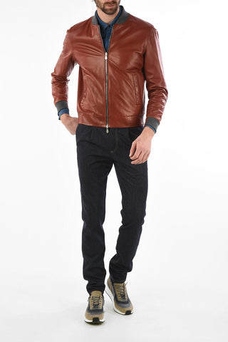 Giubbotto Reversibile in Pelle con Chiusura Zip