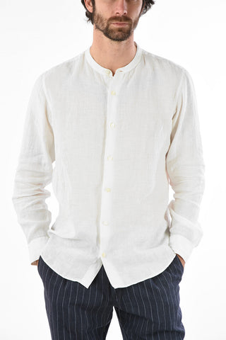 ZZEGNA Linen Slim Fit Collarless Shirt