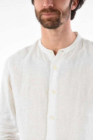 ZZEGNA Linen Slim Fit Collarless Shirt