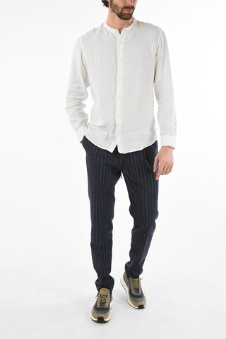 ZZEGNA Linen Slim Fit Collarless Shirt