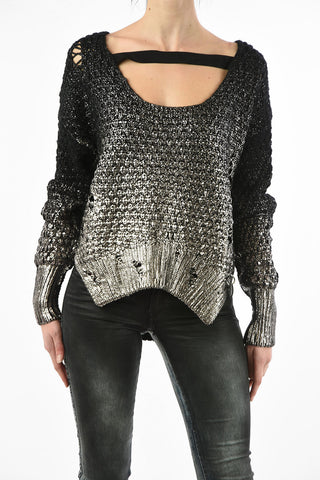 lurex M-CLOK chocker sweater with distressed detail