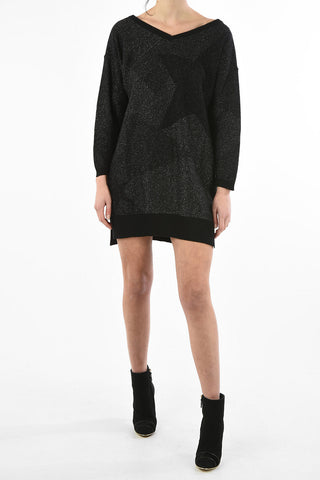 v-neck long sleeve lurex mini M-STARRY dress