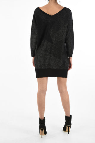v-neck long sleeve lurex mini M-STARRY dress