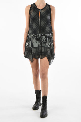 half zip plaid micro D-DELFY-B dress with lace-up details