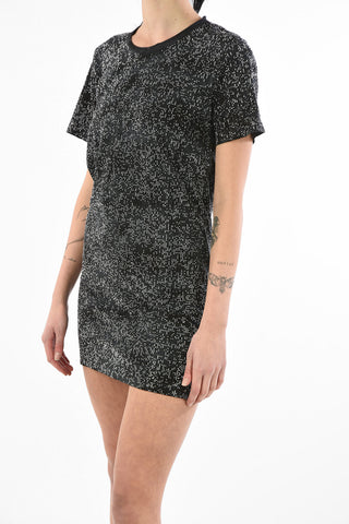 Mini vestito attillato D-ARY con strass manica corta