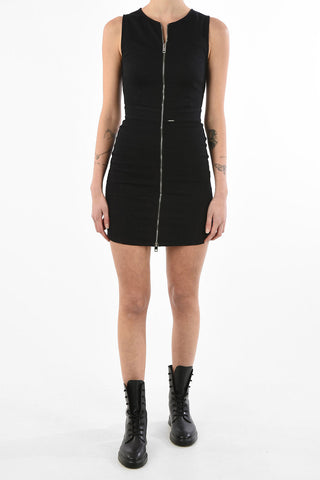 Full Zip denim mini R-VEST bodycon dress with Lace-up Detail