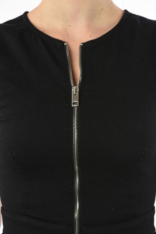 Full Zip denim mini R-VEST bodycon dress with Lace-up Detail