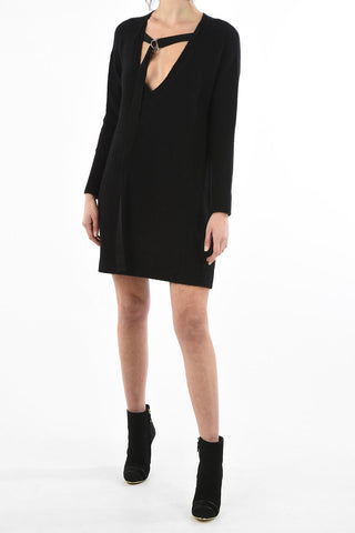 plunging neckline knit mini M-SOFTY dress