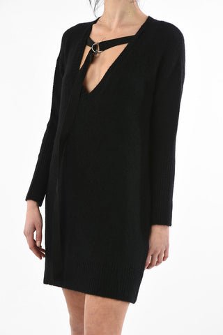 plunging neckline knit mini M-SOFTY dress