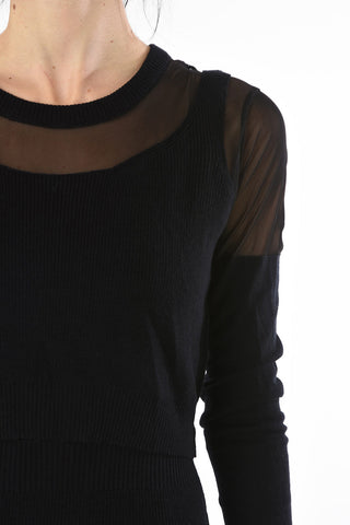 Sheer Details Knit M-GAUTIERR Mini Bodycon Dress