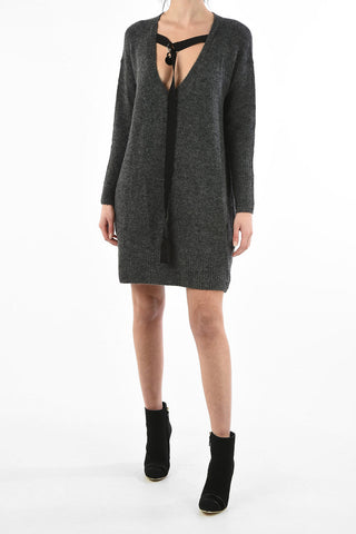 plunging neckline knit mini M-SOFTY dress
