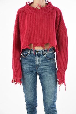 Vintage Effect Cable Knit M-KIX Crop Sweater