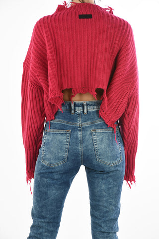 Vintage Effect Cable Knit M-KIX Crop Sweater