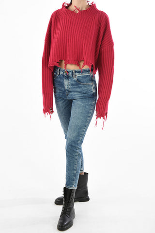Vintage Effect Cable Knit M-KIX Crop Sweater