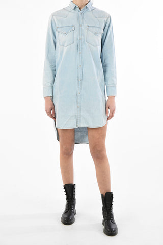 double split-side hem denim mini R-BLANCHE shirtdress with snap button