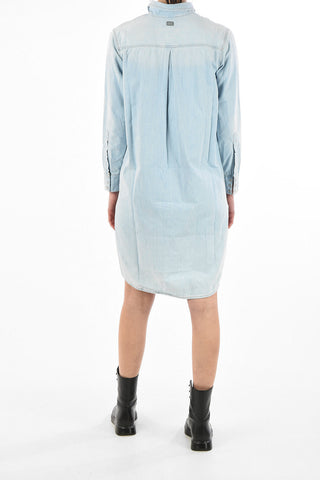 double split-side hem denim mini R-BLANCHE shirtdress with snap button