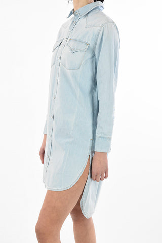 double split-side hem denim mini R-BLANCHE shirtdress with snap button